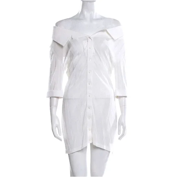 Jacquemus Size 10‎ Womens Off Shoulder Button Front Knit Shirt Dress White $600